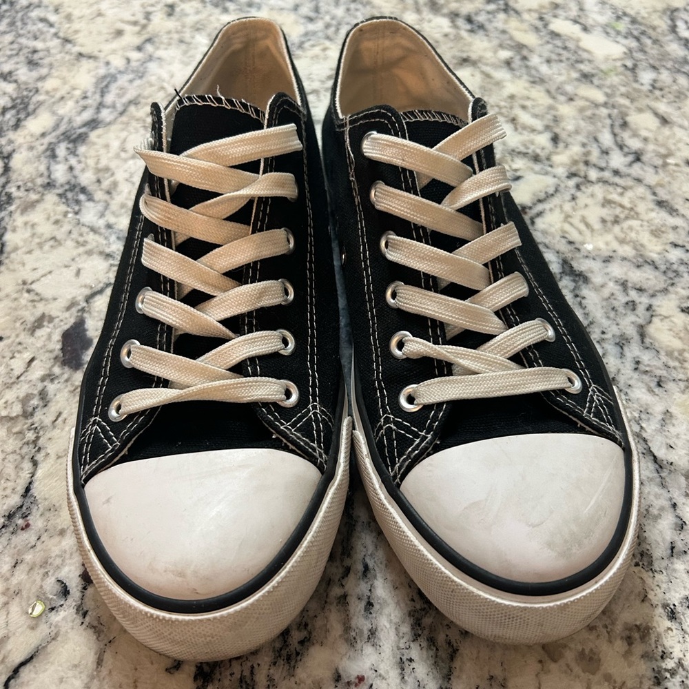 Black Canvas Sneakers with White Laces